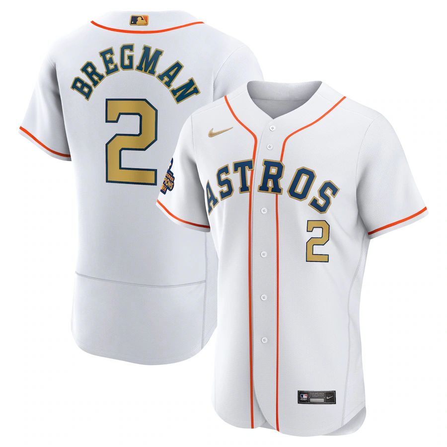 Houston Astros 2 Alex Bregman Nike White/Gold 2023 Gold Collection